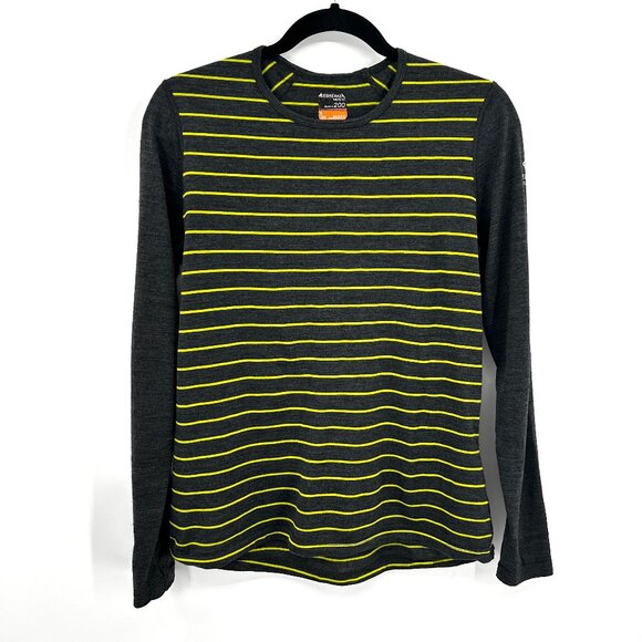 ICEBREAKER Women's Gray Yellow Striped Merino Wool Long Sleeve Shirt Size Large - Picture 1 of 5